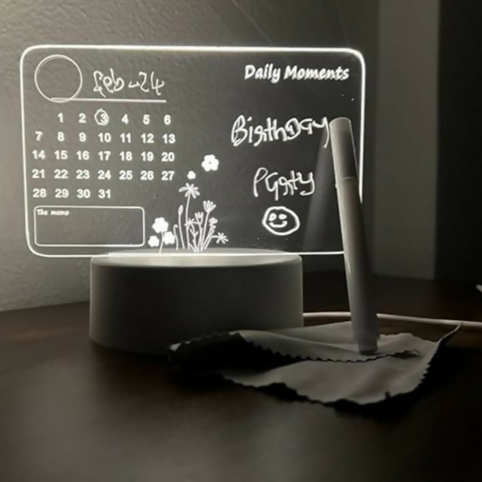 3D LED Acrylic Writing Board with Calendar Design | Reusable Message Lamp with Erasable Pen & USB Cable | Custom Note Night Light for Study Table, Office Desk & Gift for Birthday, Valentine, Anniversary